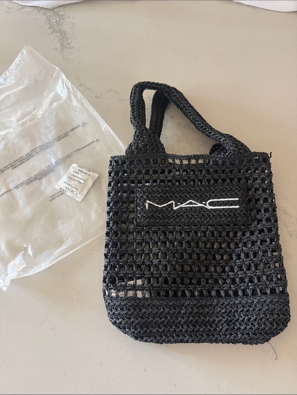 MAC Cosmetics Black Crochet Mesh Tote with Logo Patch